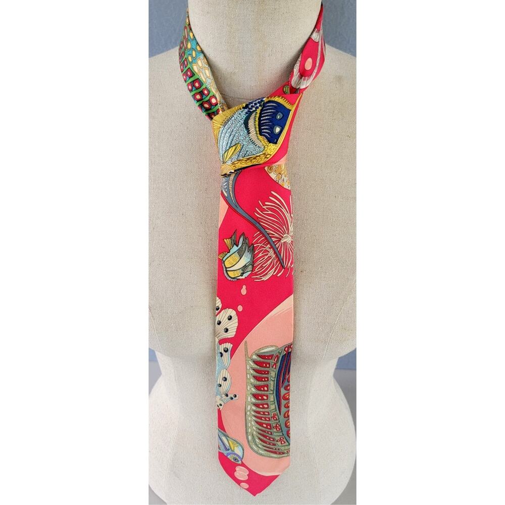 Hermès Paris Silk Tie Coral Reef Fish Print w Dust Bag